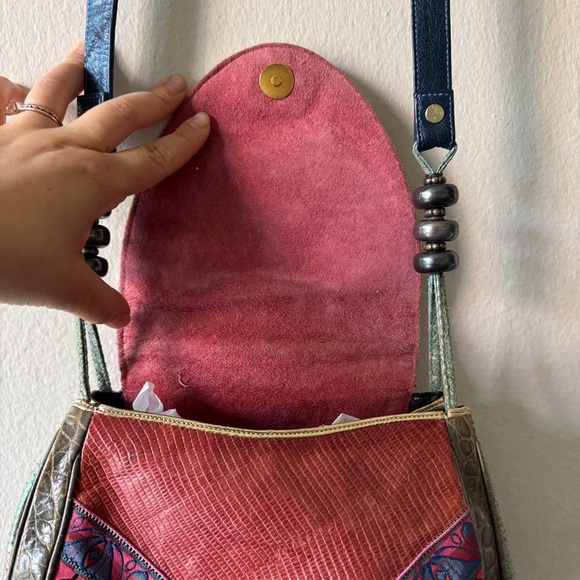 NWT 90s Vibrant Pink and Purple Crossbody Bag with Bohemian Flair patchwork - Picture 6 of 13
